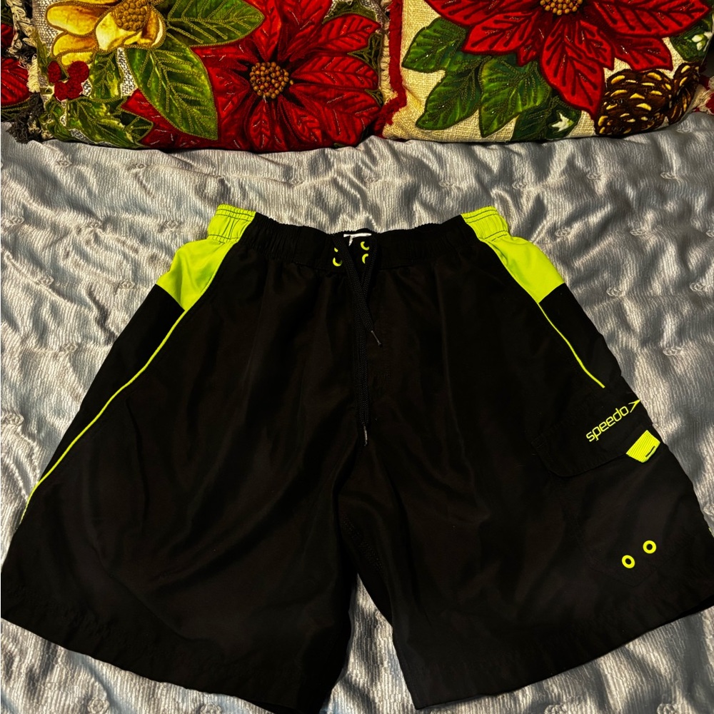 Speedo Black and Bright Green Swimwear